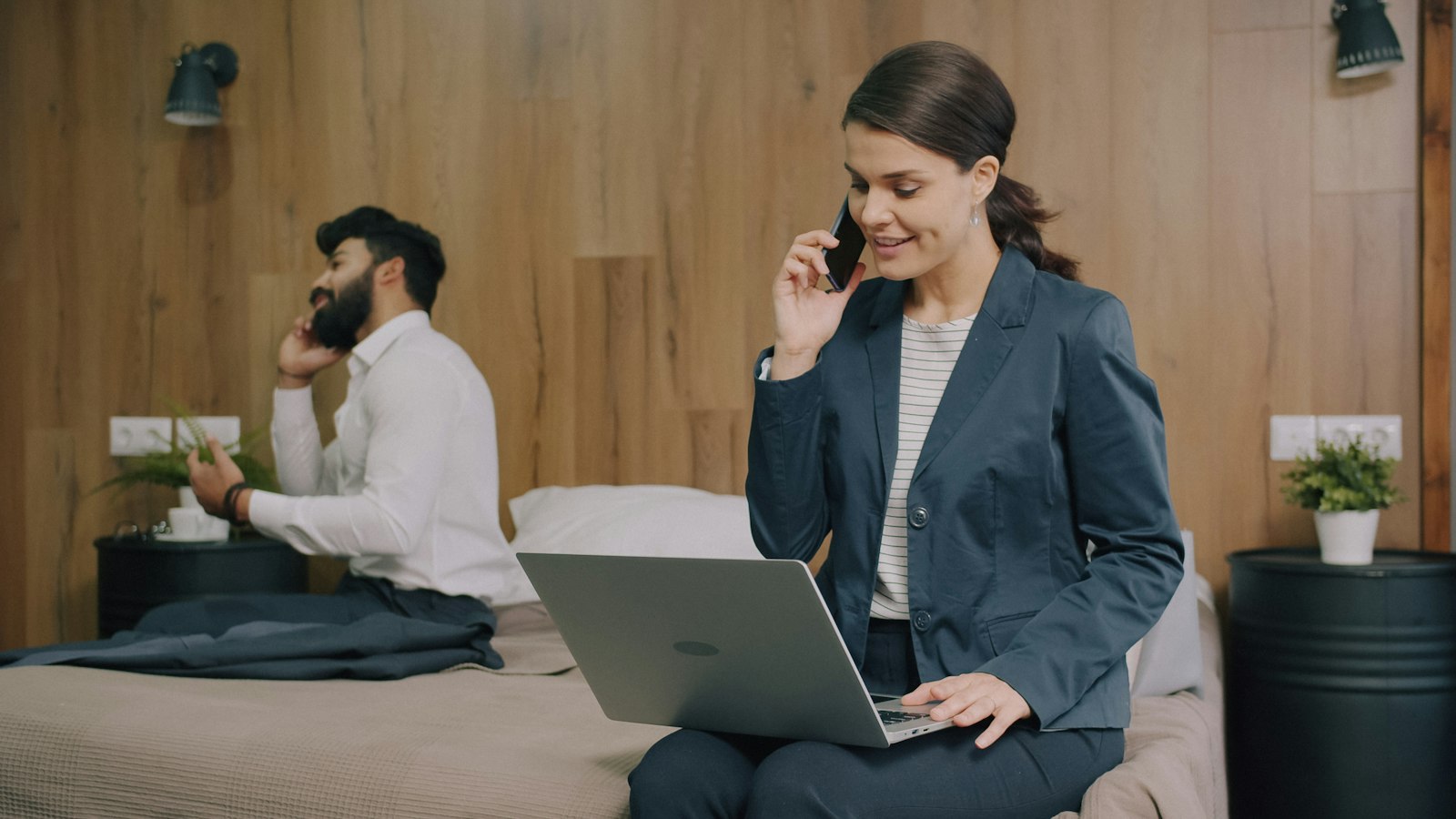 Someone handling a call in hospitality