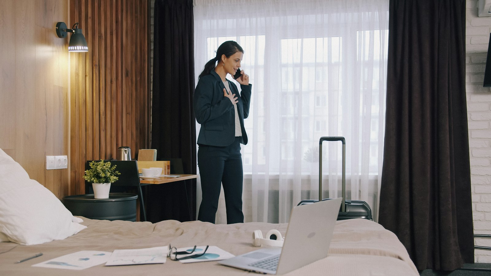 Someone handling a call in hospitality